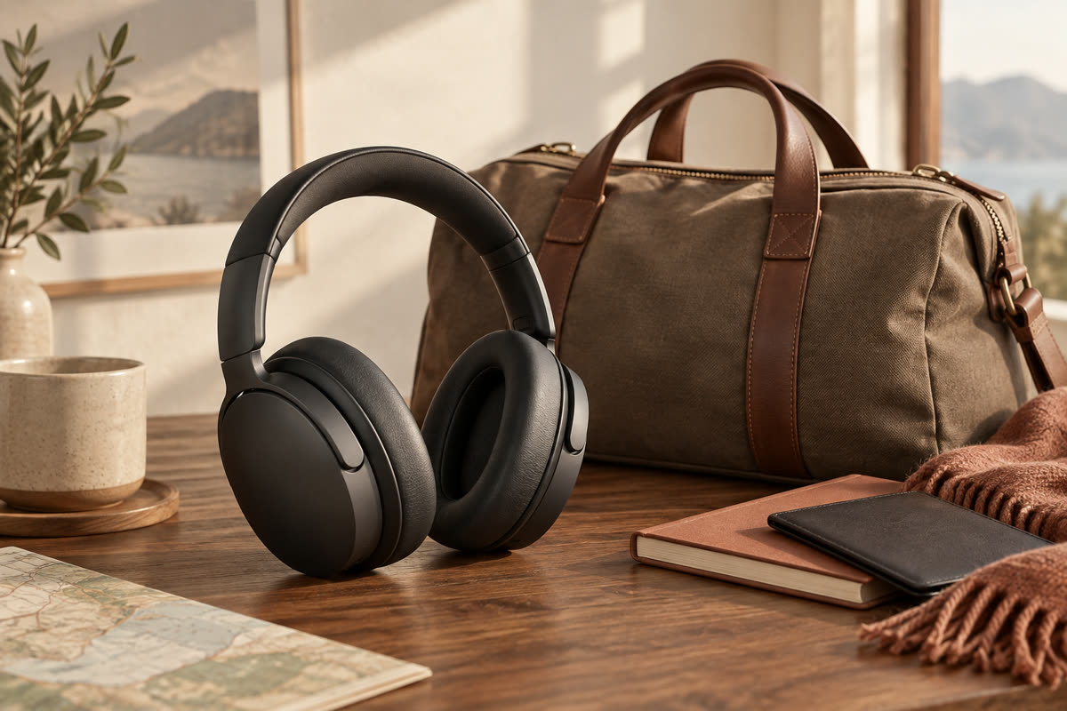 Editorial illustration of noise-canceling headphones