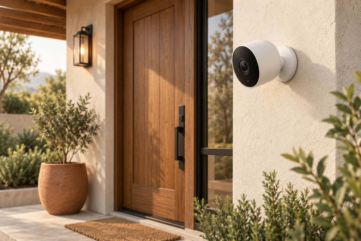 Editorial illustration of home security camera